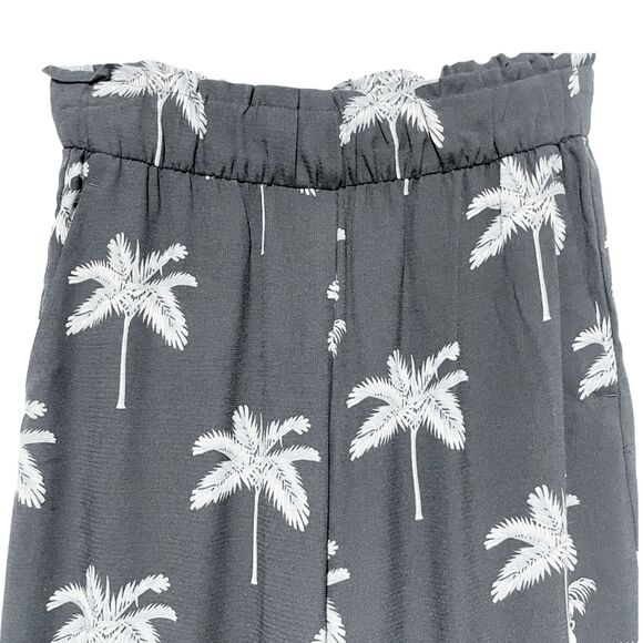 New Ann Taylor Black Palm Tree Print Wide Leg Pull On Trousers - Picture 9 of 12